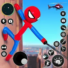 Скачать взломанную Flying Stickman Rope Hero Game  [МОД Все открыто] - последняя версия apk на Андроид